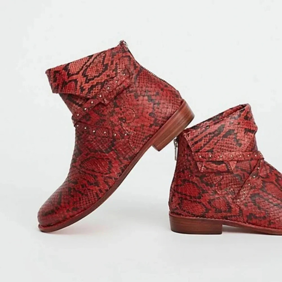 Free People Shoes - Free People Alamosa Red Snakeskin Moto Bootie BNWT Size 7.5 EU 38 $178